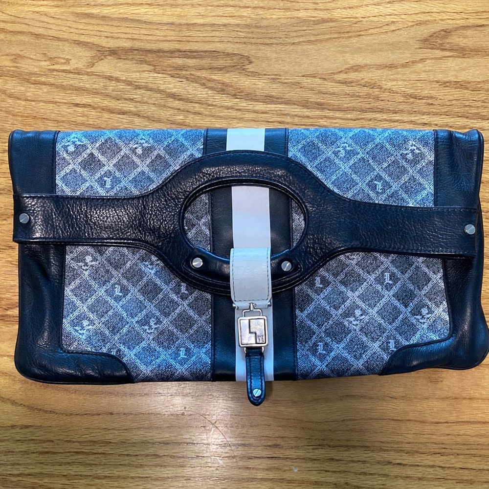 L.A.M.B. Black and Light Blue Patterned Leather Clutch